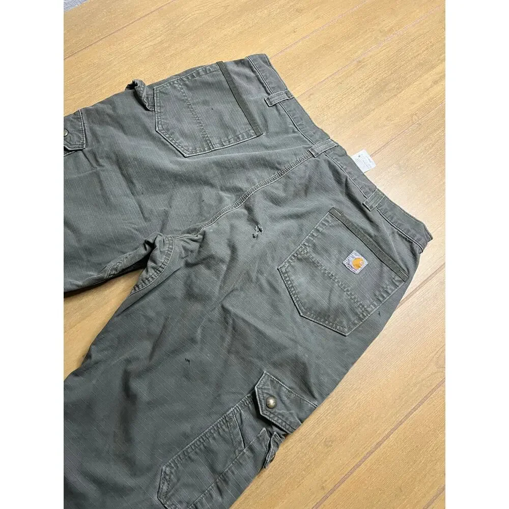 Vintage Carhartt Green Ripstop‎ Cargo Double Knee flannel-lined Actual Sz 38x30